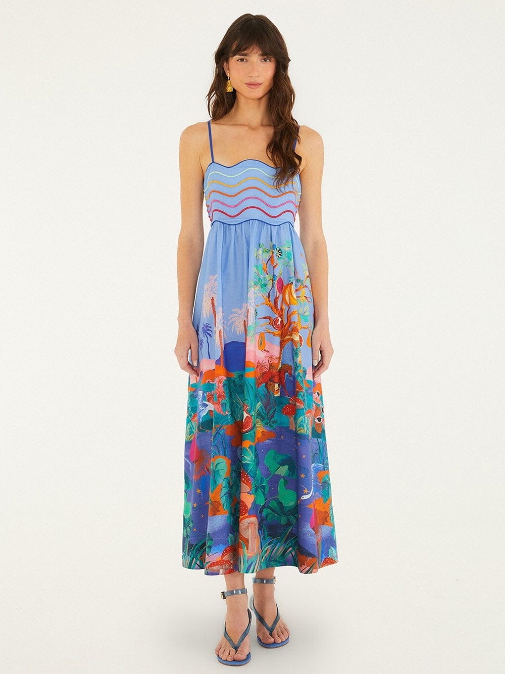Farm Rio Multicolor Dream Landscape Sleeveless Maxi Dress